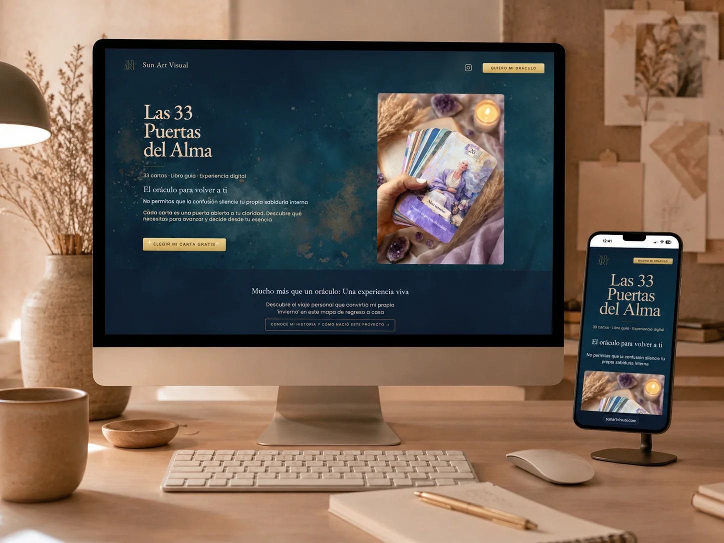 Diseño web de la landing del oráculo Las 33 Puertas del Alma — Sun Art Visual