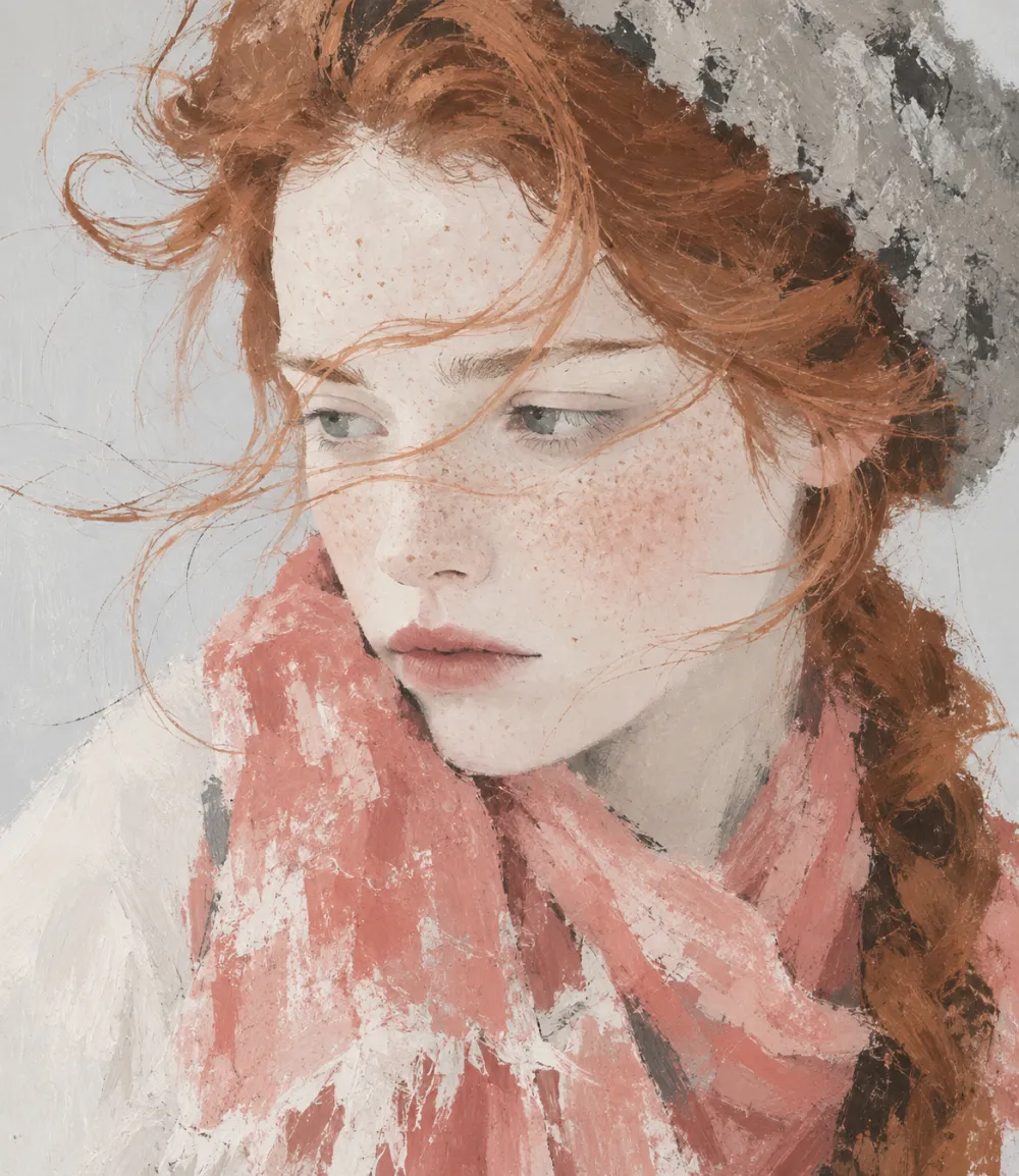 Ilustración de una mujer pelirroja con bufanda en otoño — Sun Art Visual